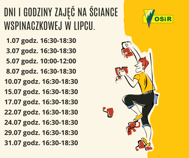 Zmiany terminów zajęć na ściance wspinaczkowej w Lipcu.