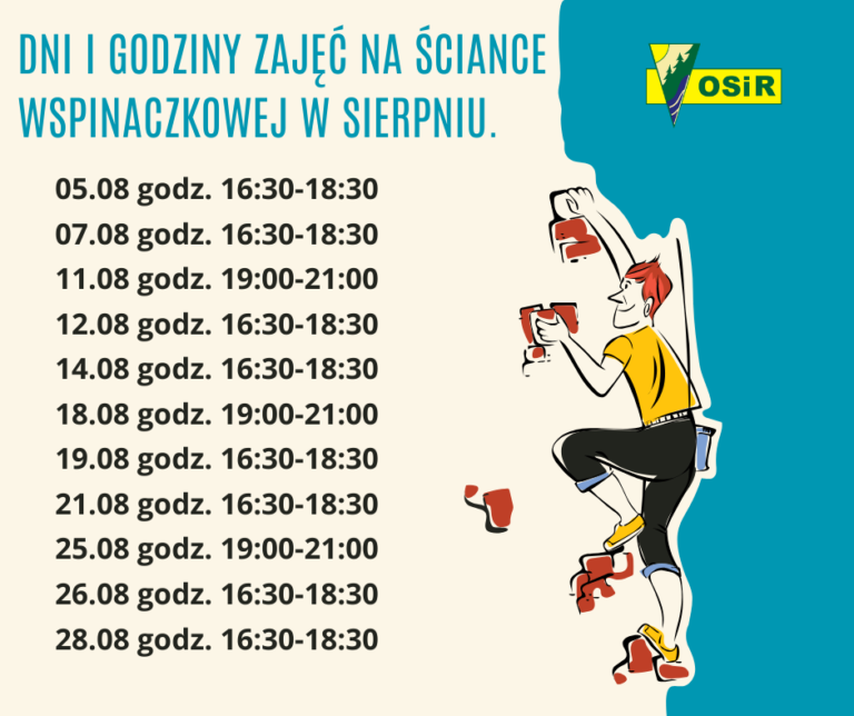 Harmonogram Ściany Wspinaczkowej Sierpień 2025