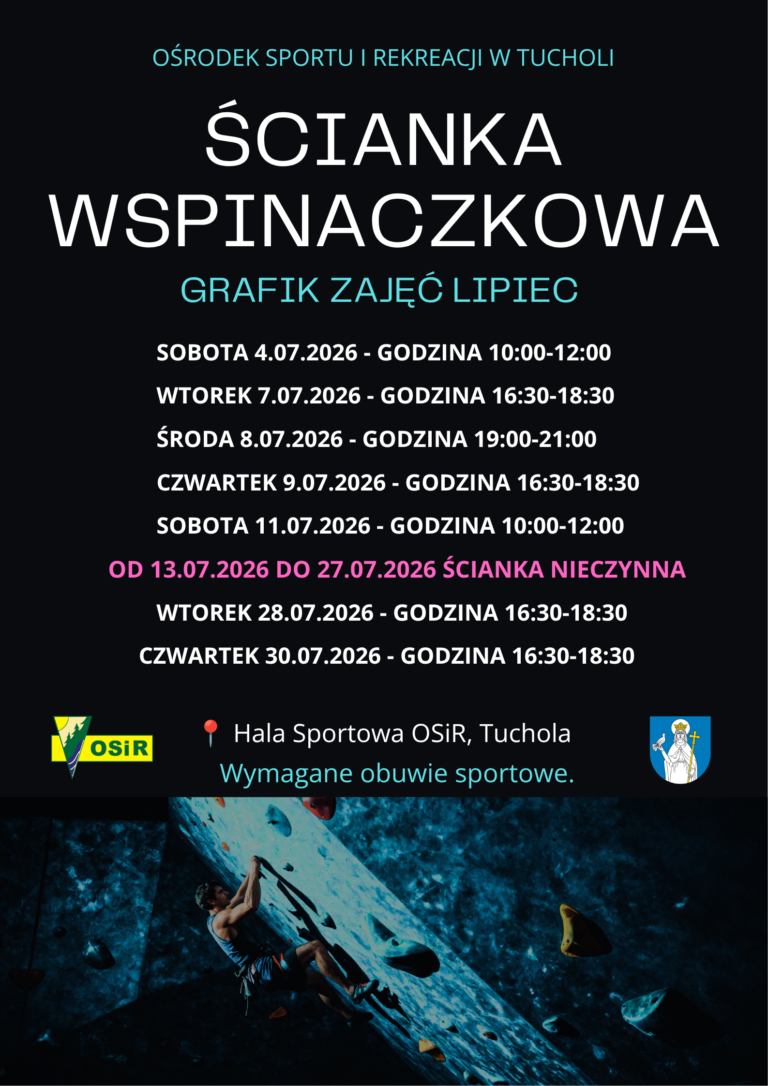 Grafik zajęć na ściance wspinaczkowej – Lipiec 2026